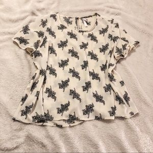 Cream and Black Floral Blouse